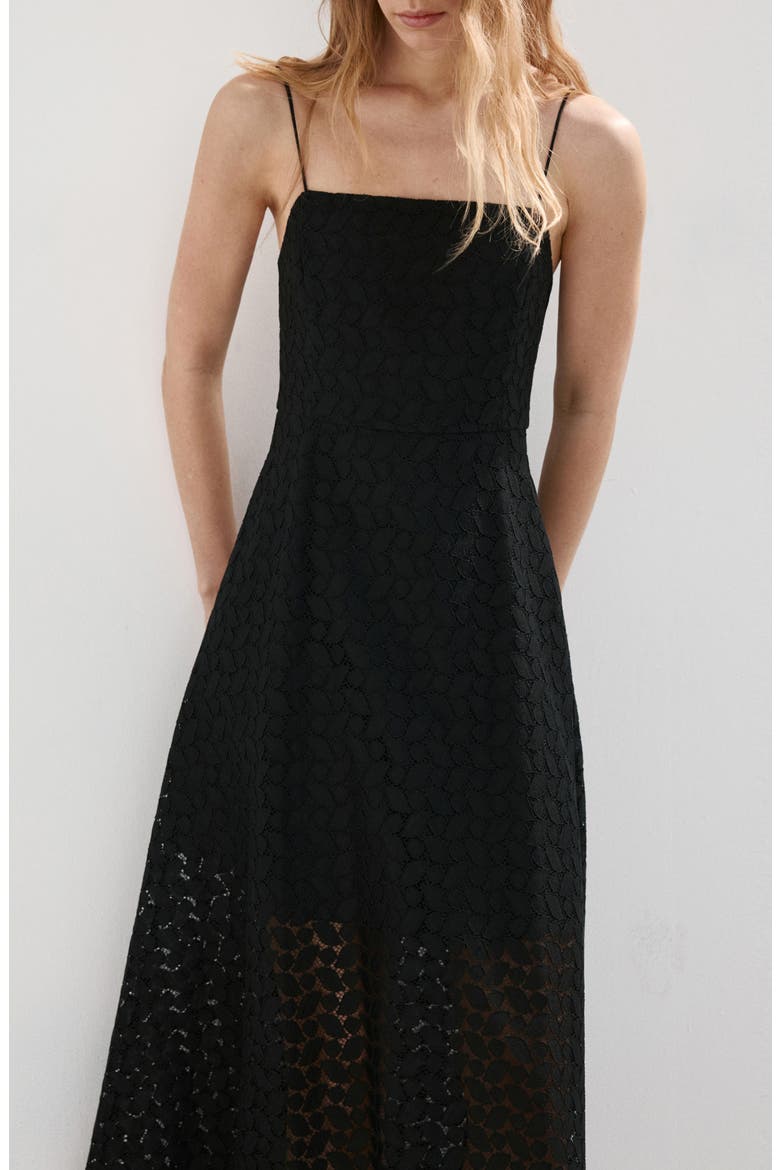 Cutwork Embroidery Midi Dress, Alternate, color, BLACK