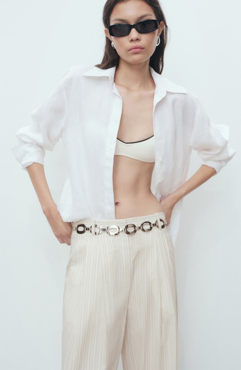 MANGO Stripe Cotton Wide Leg Pants, Alternate, color, Light/ Pastel Grey