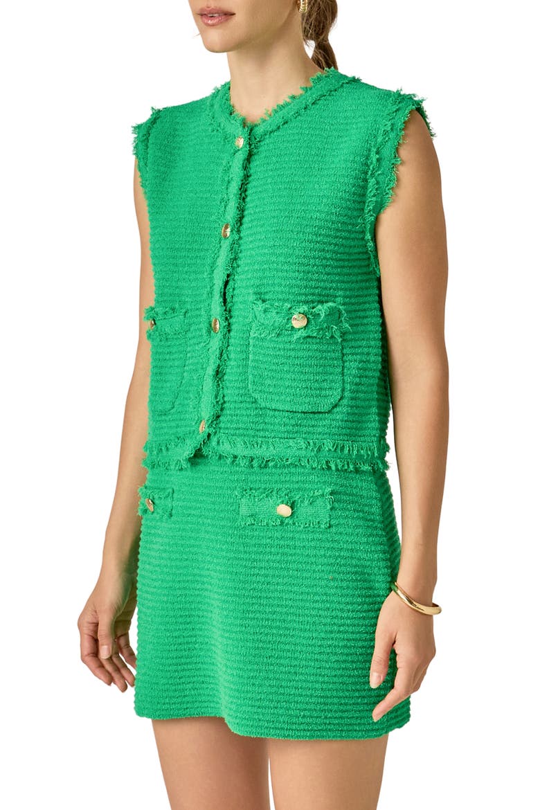Fringe Detail Knit Vest, Alternate, color, GREEN