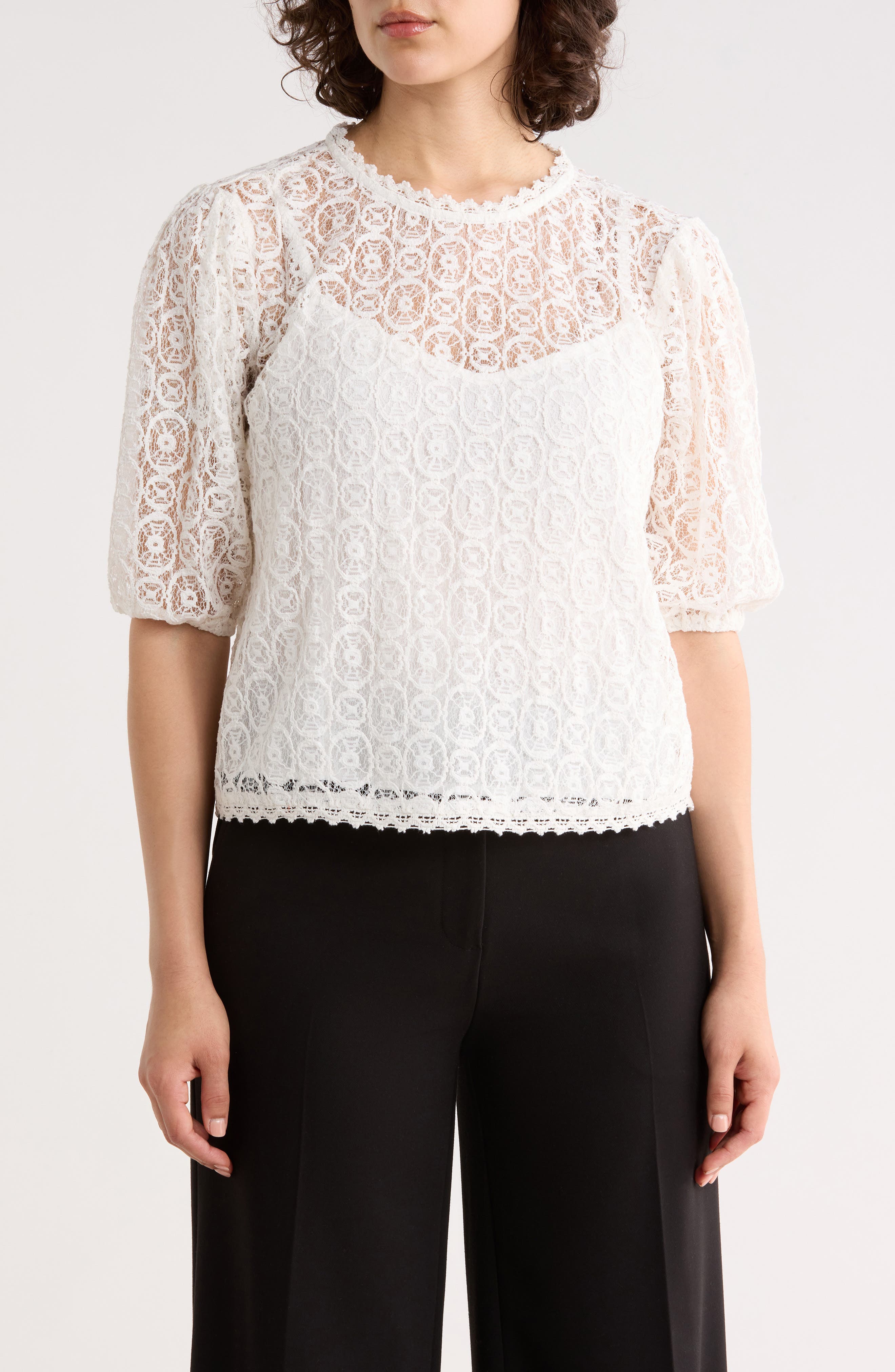 Sanctuary Lace Puffed Sleeve Top