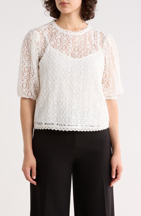 Lace Puffed Sleeve Top