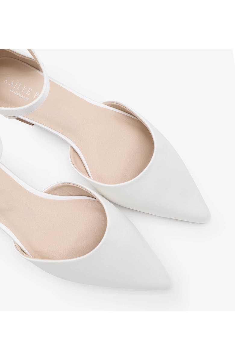 Kailee P Bella Satin Pointy Toe Flats with All Pearls Ankle Strap, Alternate, color, White