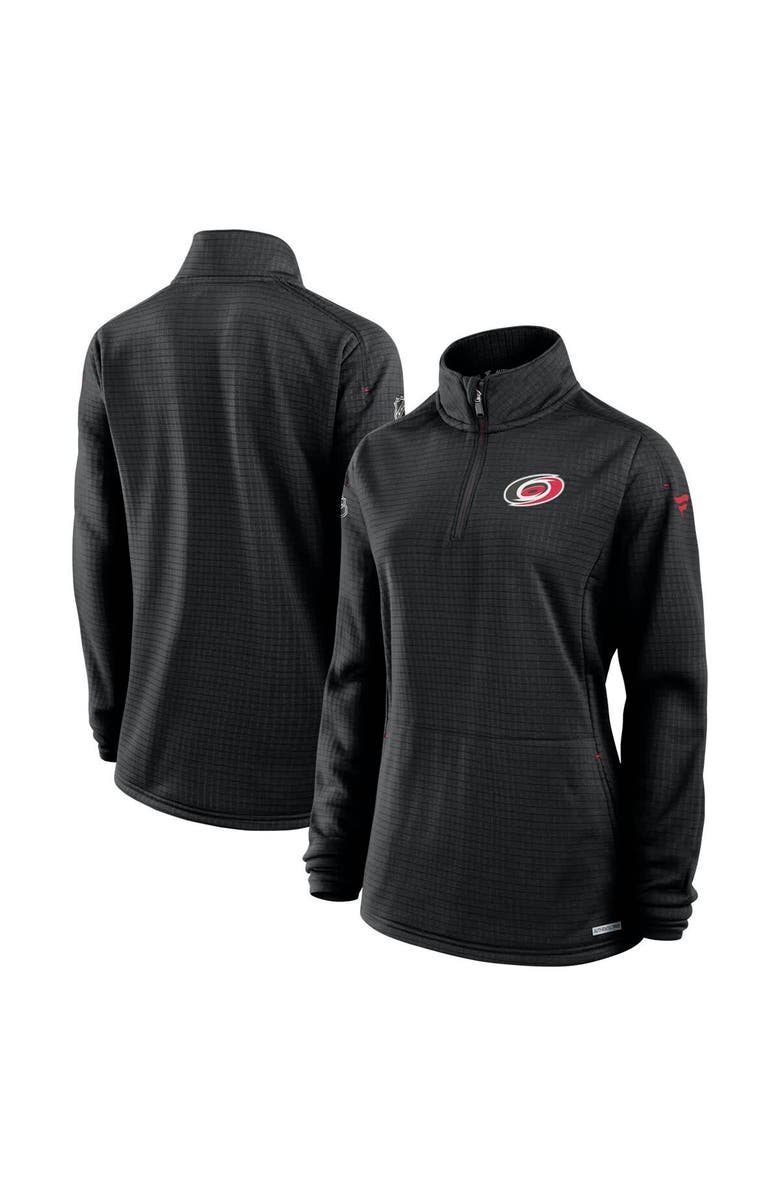 FANATICS Women's Fanatics Black Carolina Hurricanes Authentic Pro Rink Lightweight Quarter-Zip Pullover Sweatshirt, Main, color,