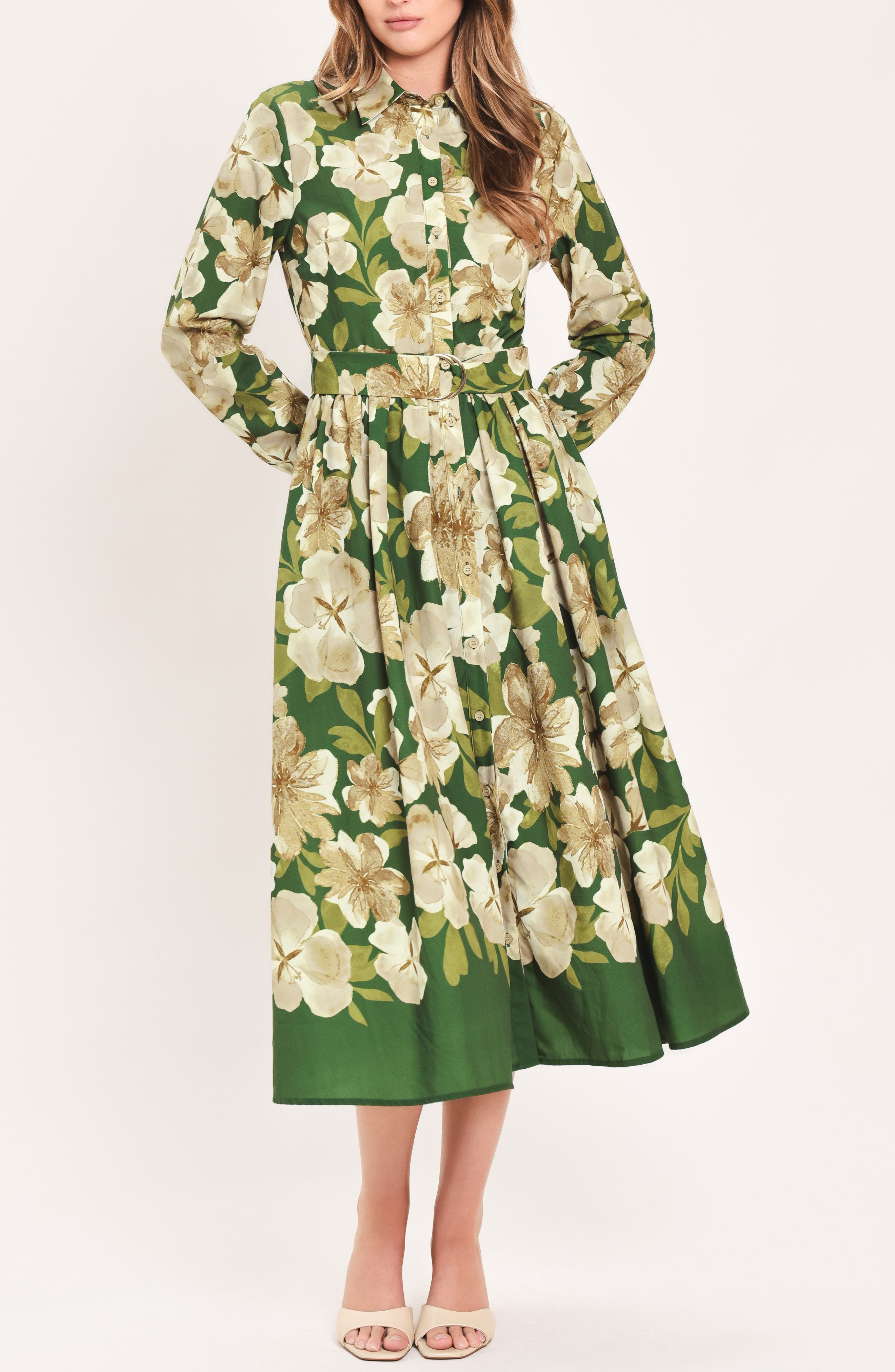 Floral Long Sleeve Midi Shirtdress