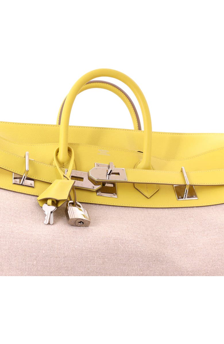 Pre-Owned Hermes HAC Birkin Bag Toile and Yellow Evercolor with Palladium Hardware 50, Alternate, color, Lime