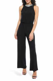 Marina Rhinestone Halter Neck Jersey Jumpsuit