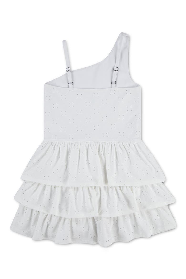 Kids' Active Eyelet One Shoulder Minidress with Built-In Shorts, Alternate, color, BRIGHT WHITE