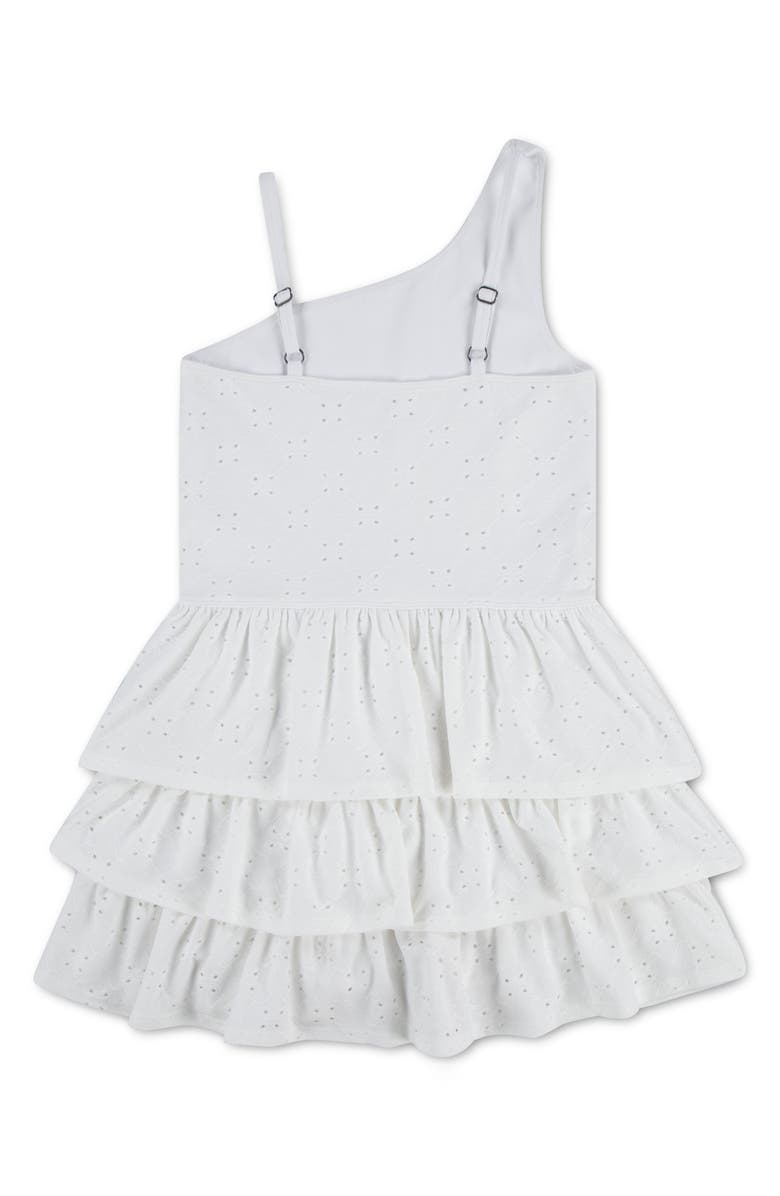 abercrombie kids Kids' Active Eyelet One Shoulder Minidress with Built-In Shorts, Alternate, color, Bright White