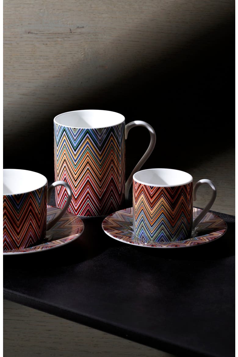 Coffee Cup & Saucer ZIG ZAG Set of 2 in Luxury Box Jarris 156 diam. 2.3", H 2.5", Cap. 4 oz, Saucer diam. 4.75", Alternate, color, Multicolor