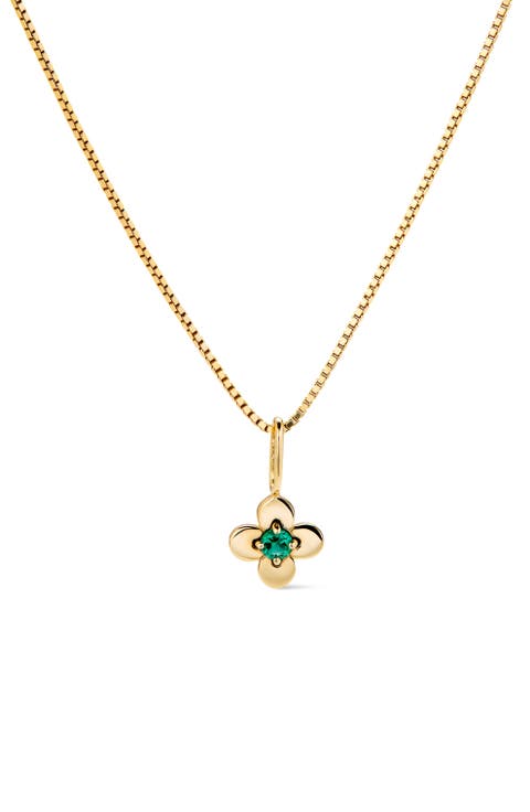 Solid Yellow Gold - Flower Charm Necklace