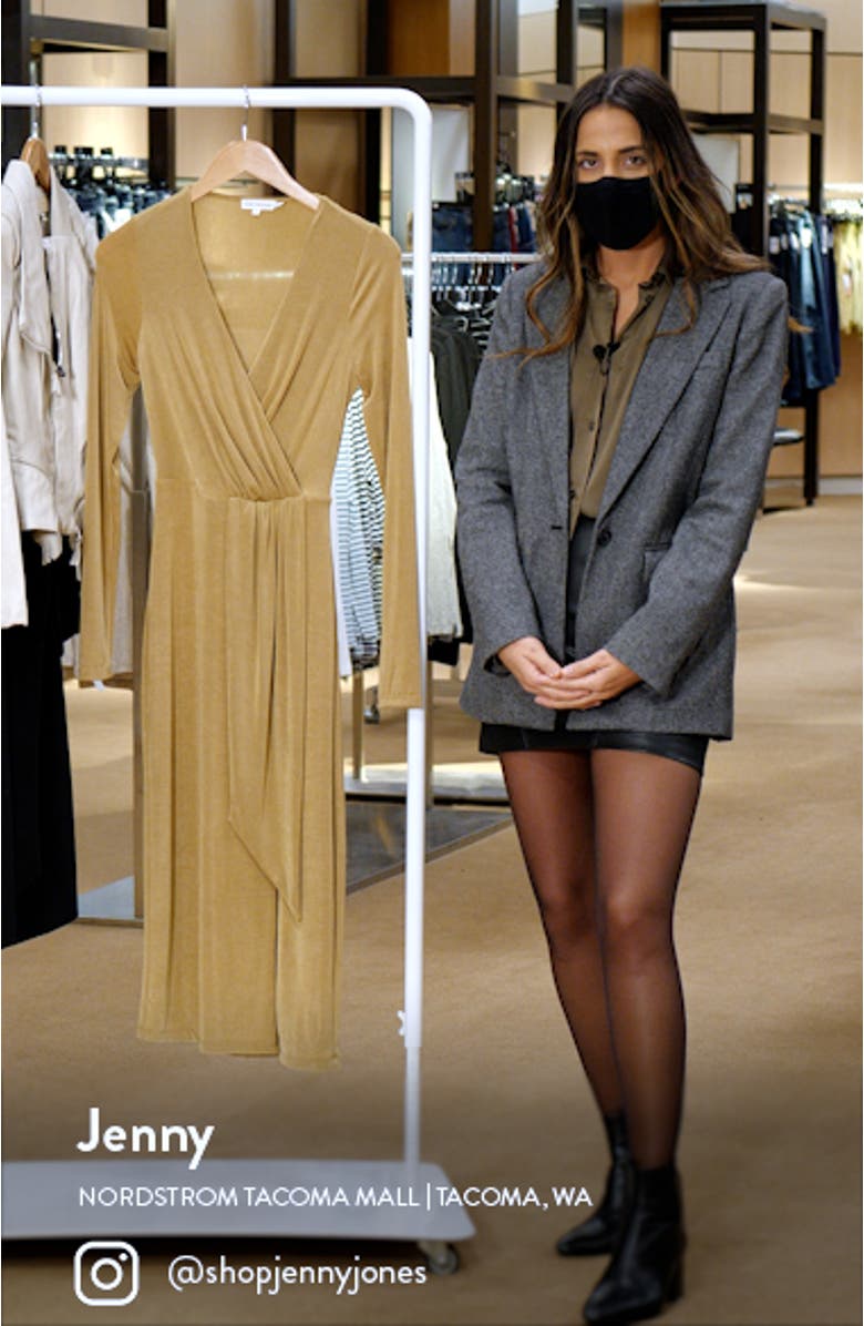 Shimmer Long Sleeve Faux Wrap Dress, sales video thumbnail