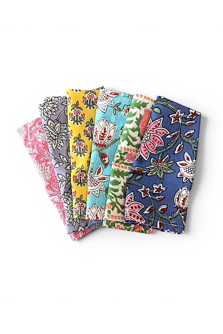 Indian Block Print Cotton Napkins - Set of 6, Main, color, Multicolor