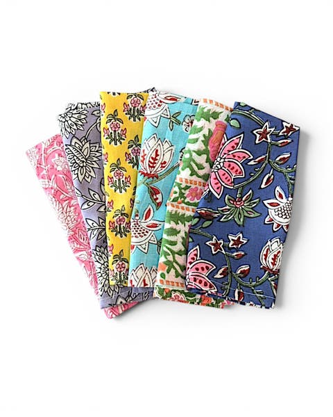 Indian Block Print Cotton Napkins - Set of 6