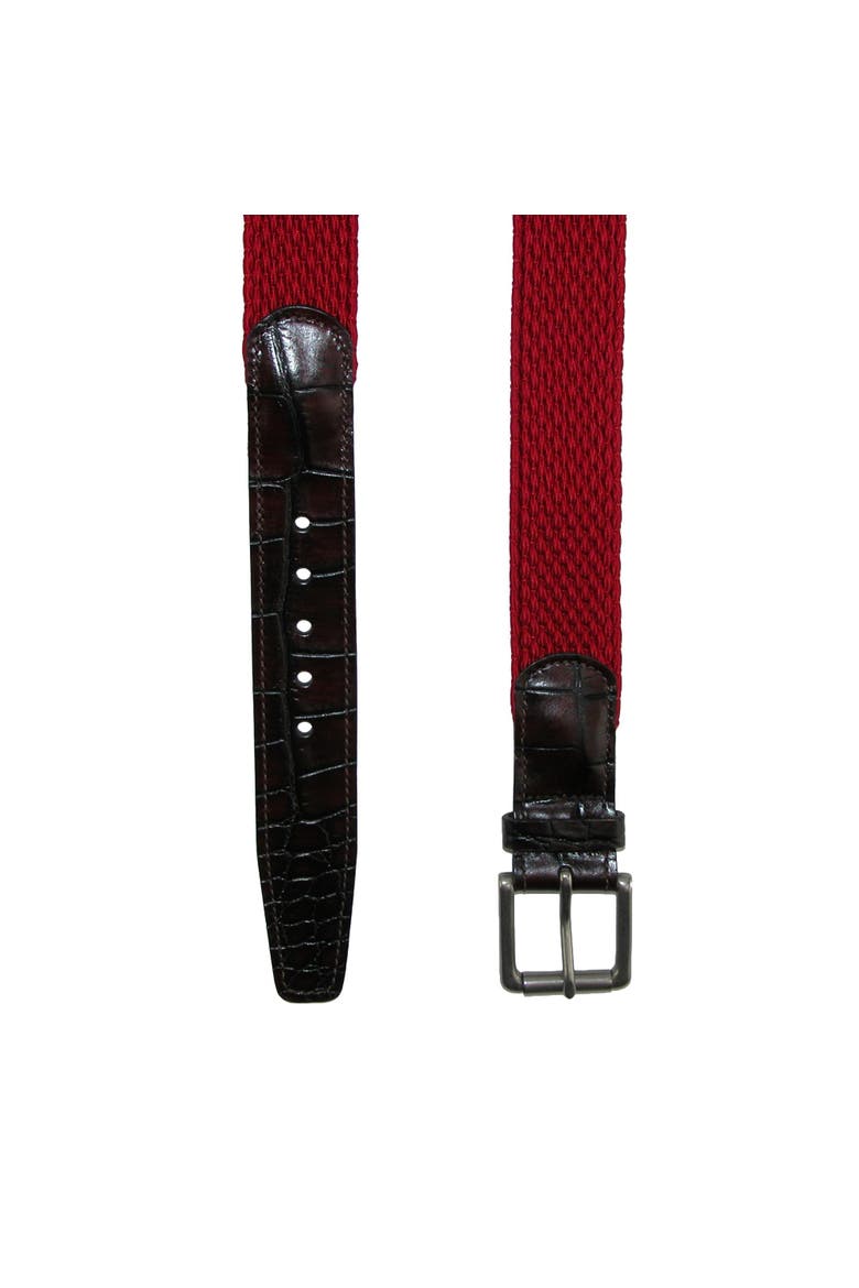 Men's Hampton Stretch Belt with Croc Print Tabs, Alternate, color, Red