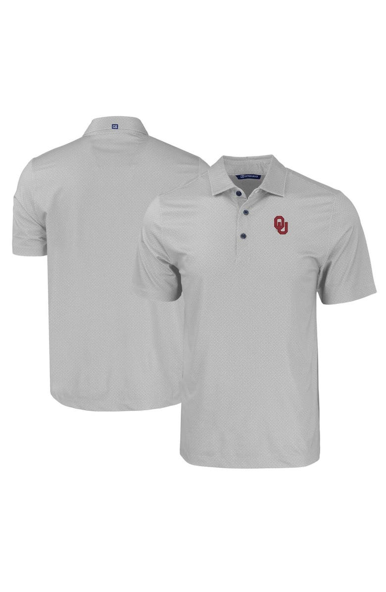 Cutter & Buck Men's Cutter & Buck Gray Oklahoma Sooners Pike Eco Tonal Geo Print Stretch Recycled Polo, Main, color, 