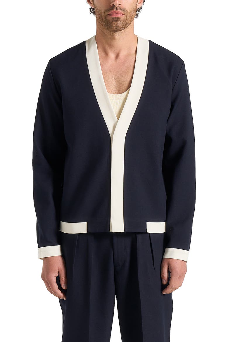 Clovis Tailored Cardigan With Contrast Placket, Alternate, color, Navy/White