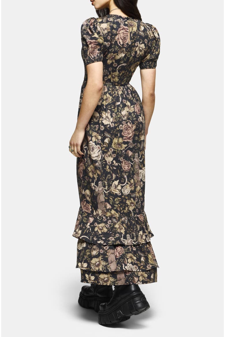 Triple Goddess Tiered Shirred Maxi Dress, Alternate, color, Black
