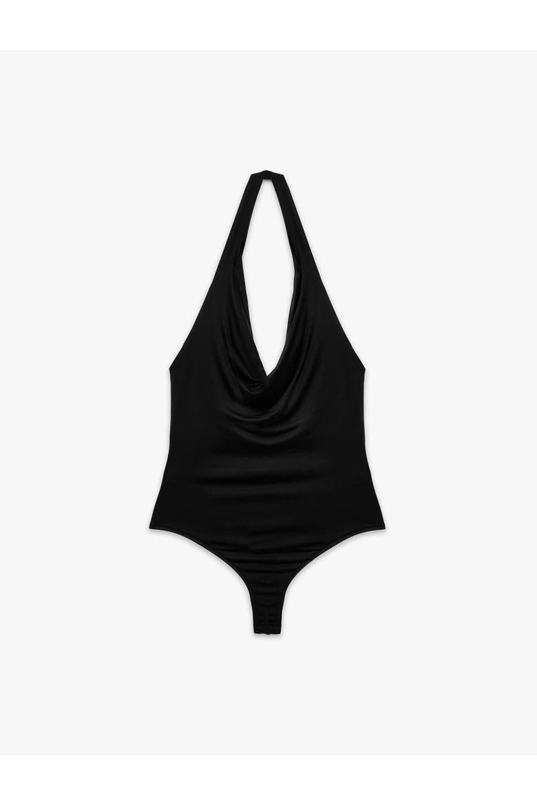 Halter Neck Drape Bodysuit, Alternate, color, BLACK