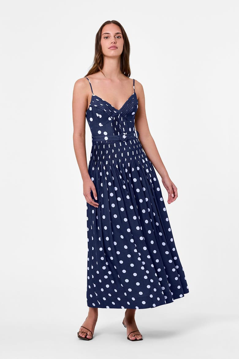 Mireille Pintuck Dress, Alternate, color, NAVY POLKA DOT