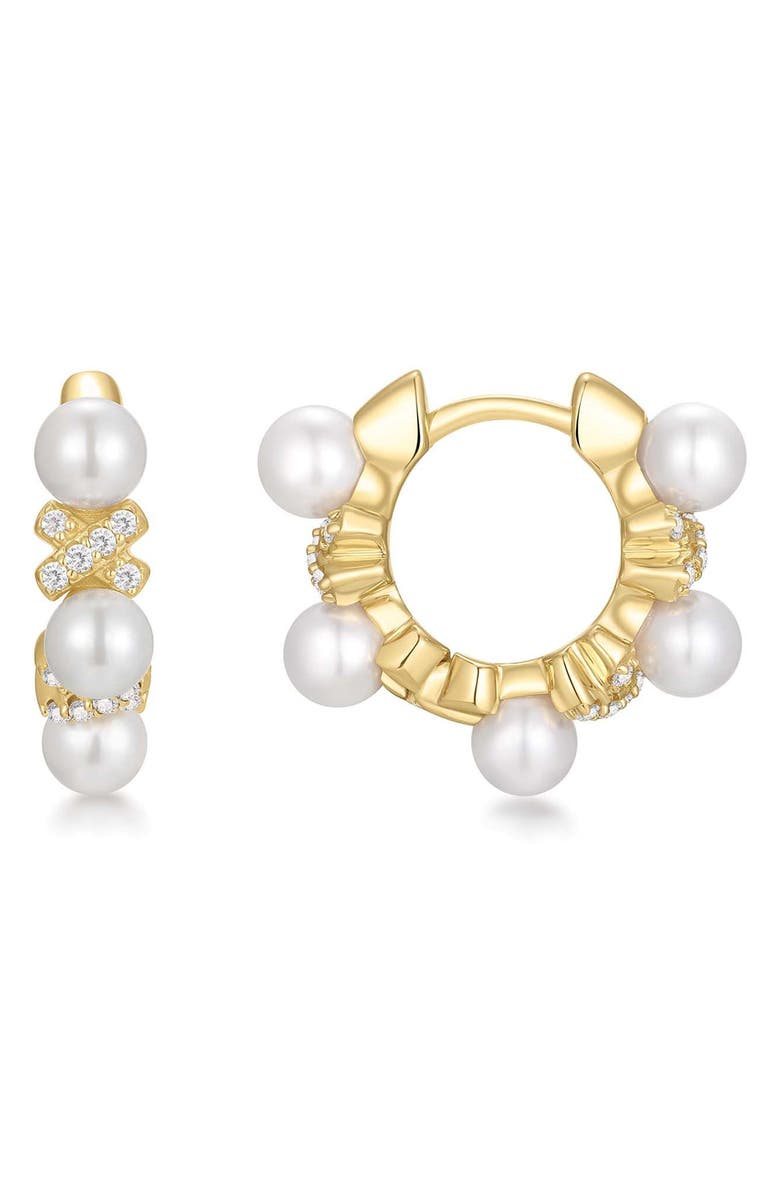 ANIA HAIE Faux Pearl Pavé Hoop Earrings, Main, color,