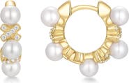 ANIA HAIE Faux Pearl Pavé Hoop Earrings