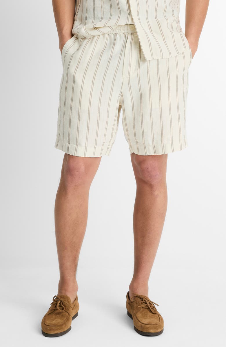 Vince Stripe Hemp Beach Shorts, Main, color, Blanco