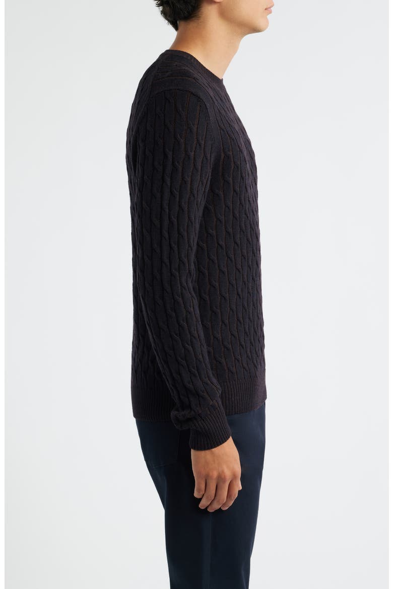 Crewneck Merino Wool Cable Sweater, Alternate, color, NAVY