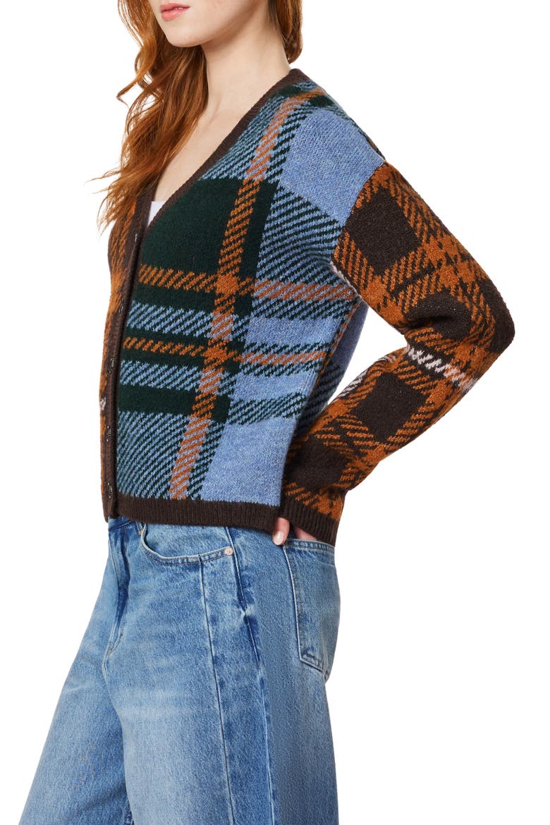 Plaid V-Neck Cardigan, Alternate, color, SCARAB MIX