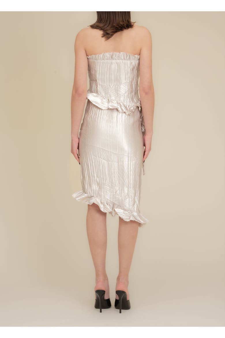 Le Fay Raw-Edged Pleated Satin Ruffle Dress, Alternate, color, Champagne