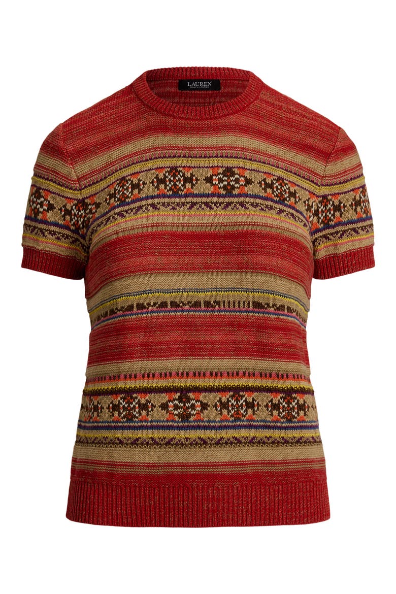 Geo Stripe Short Sleeve Sweater, Alternate, color, RED MULTI