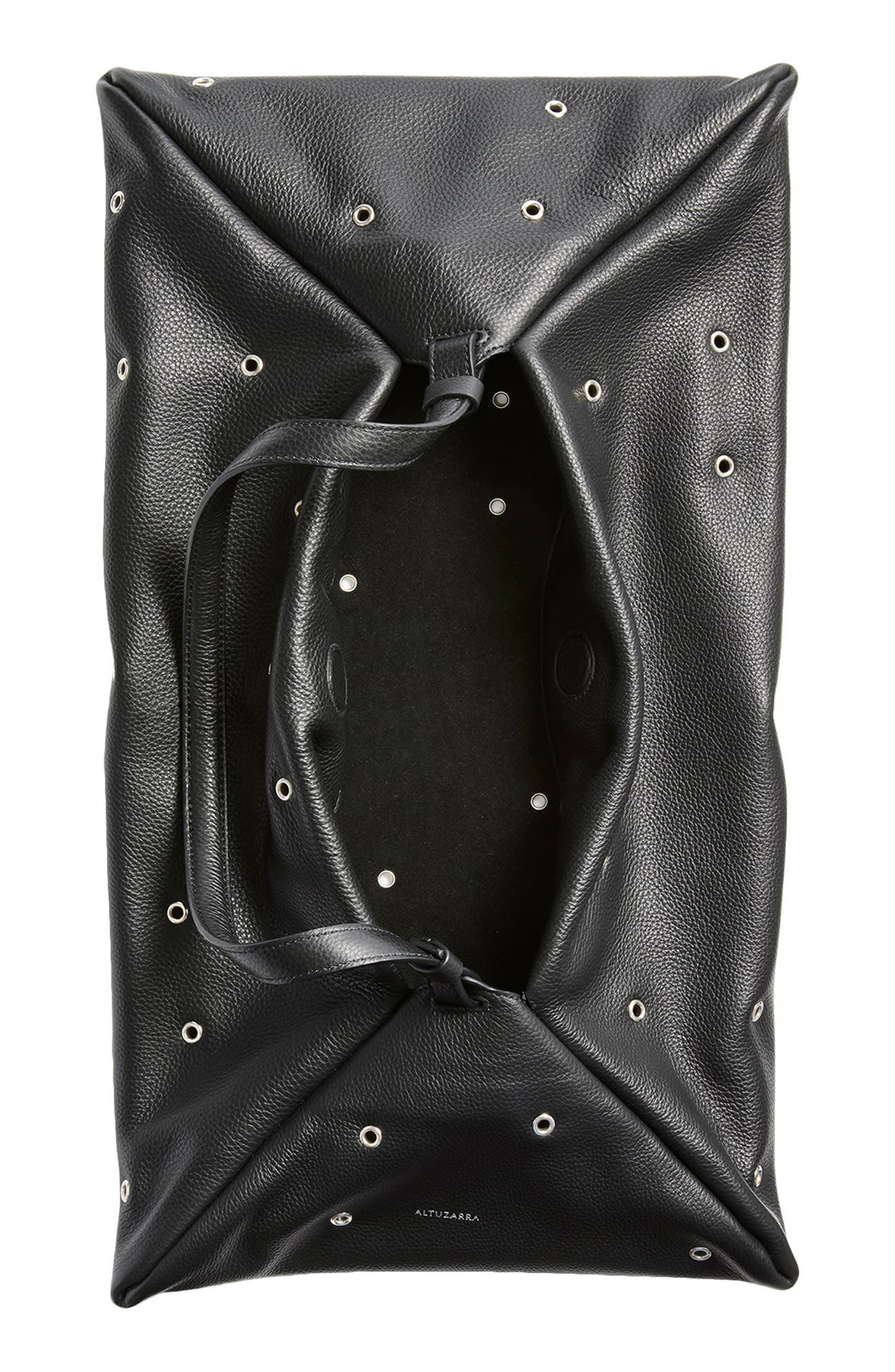 Altuzarra Origami Grommet Studded Leather East/West Bag, Alternate, color, 381001 Black/ Silver