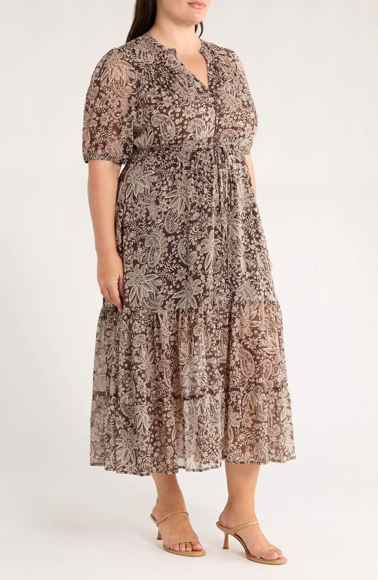 GIBSONLOOK Kira Print Drawstring Maxi Dress, Alternate, color, Java Floral