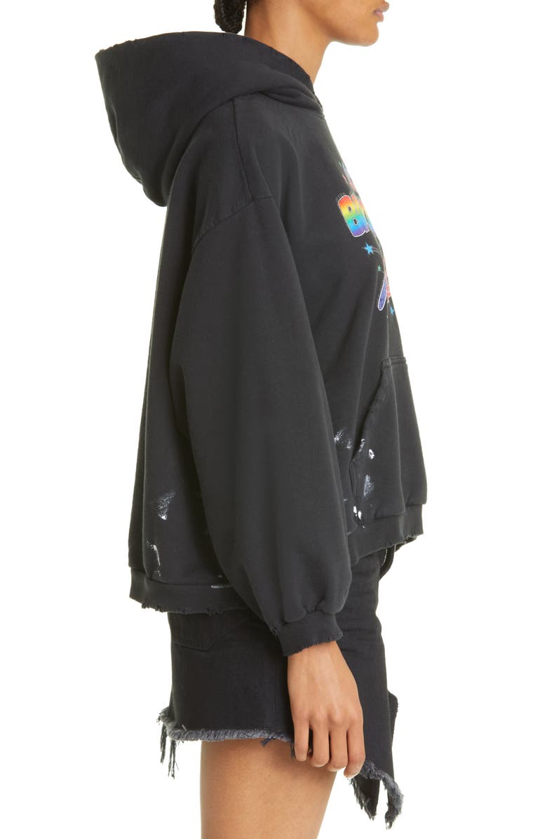 Balenciaga Unisex Paint Splatter Cotton Logo Hoodie, Alternate, color, 