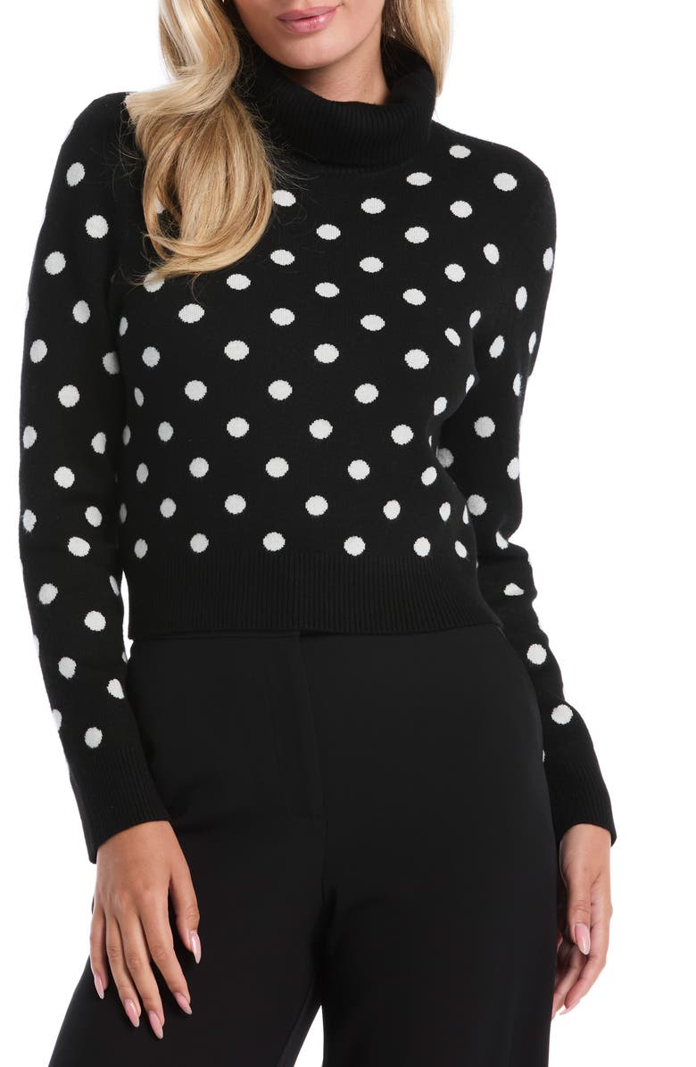 Laundry by Shelli Segal Polka Dot Turtleneck Sweater, Main, color, Black