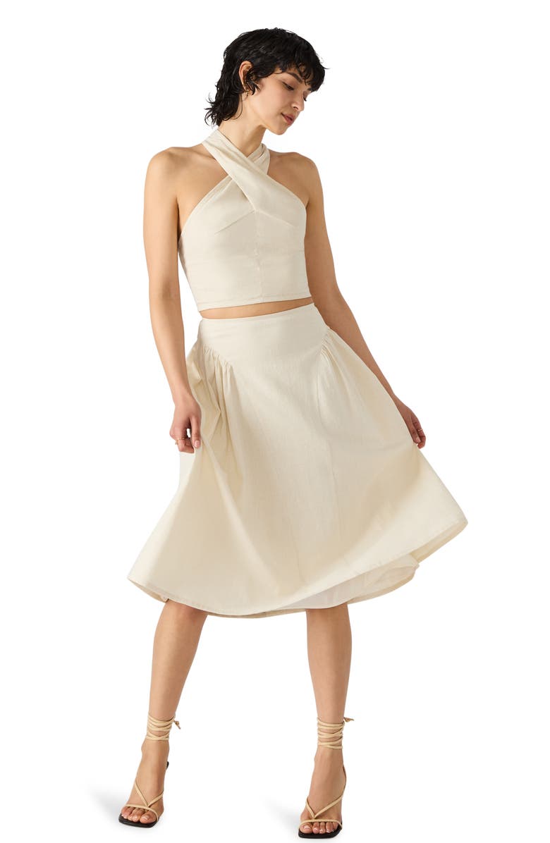 Steve Madden Winnie Twist Neck Crop Linen Blend Top, Alternate, color, Natural