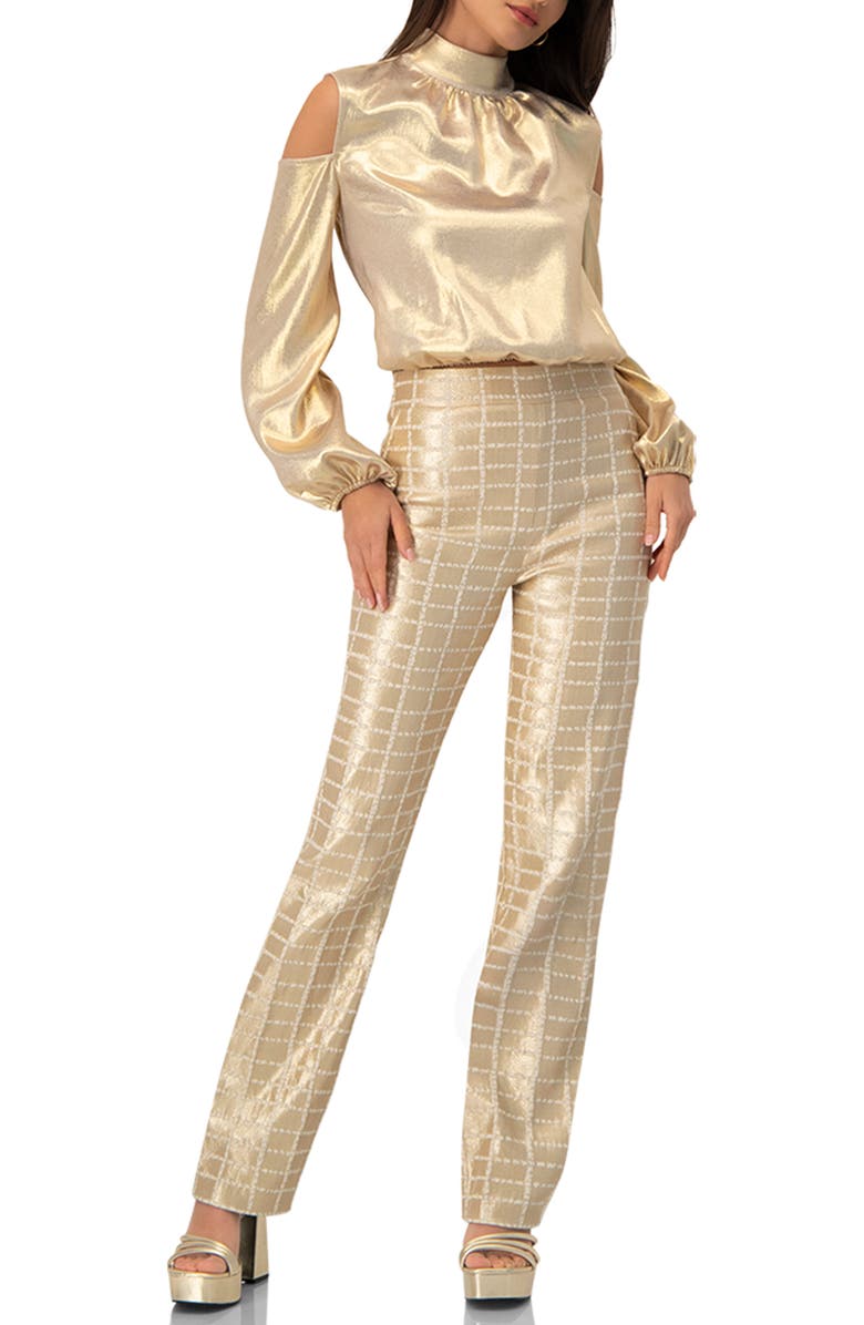 IVONNE Cold-Shoulder Blouse with Back Bow, Alternate, color, Gold