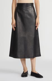 Lafayette 148 New York High Waist Napa Lambskin Leather A-Line Midi Skirt