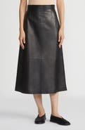 Lafayette 148 New York High Waist Napa Lambskin Leather A-Line Midi Skirt