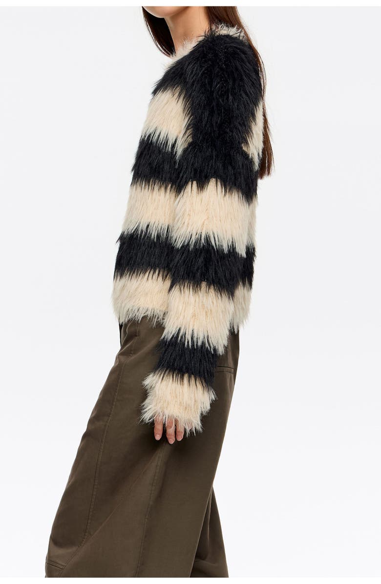 Bimba y Lola Striped Fur Sweater, Alternate, color, Black