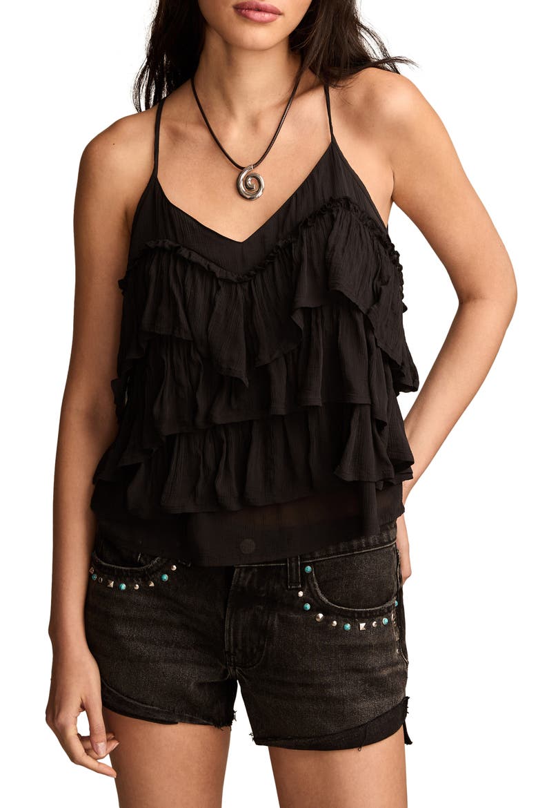Plissé Tiered Ruffle Chiffon Tank, Main, color, JET BLACK