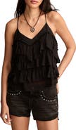 Lucky Brand Plissé Tiered Ruffle Chiffon Tank