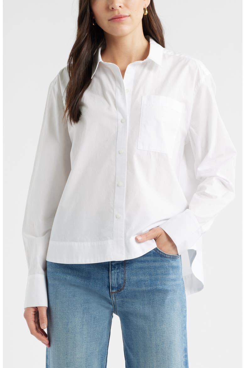 Long Sleeve Drop Hem Button-Up Shirt, Main, color, WHITE