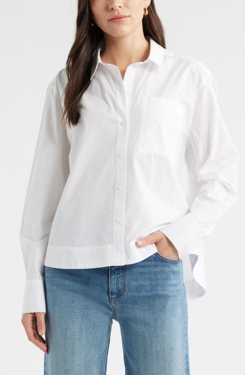 Long Sleeve Drop Hem Button-Up Shirt