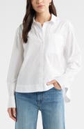 Caslon® Long Sleeve Drop Hem Button-Up Shirt