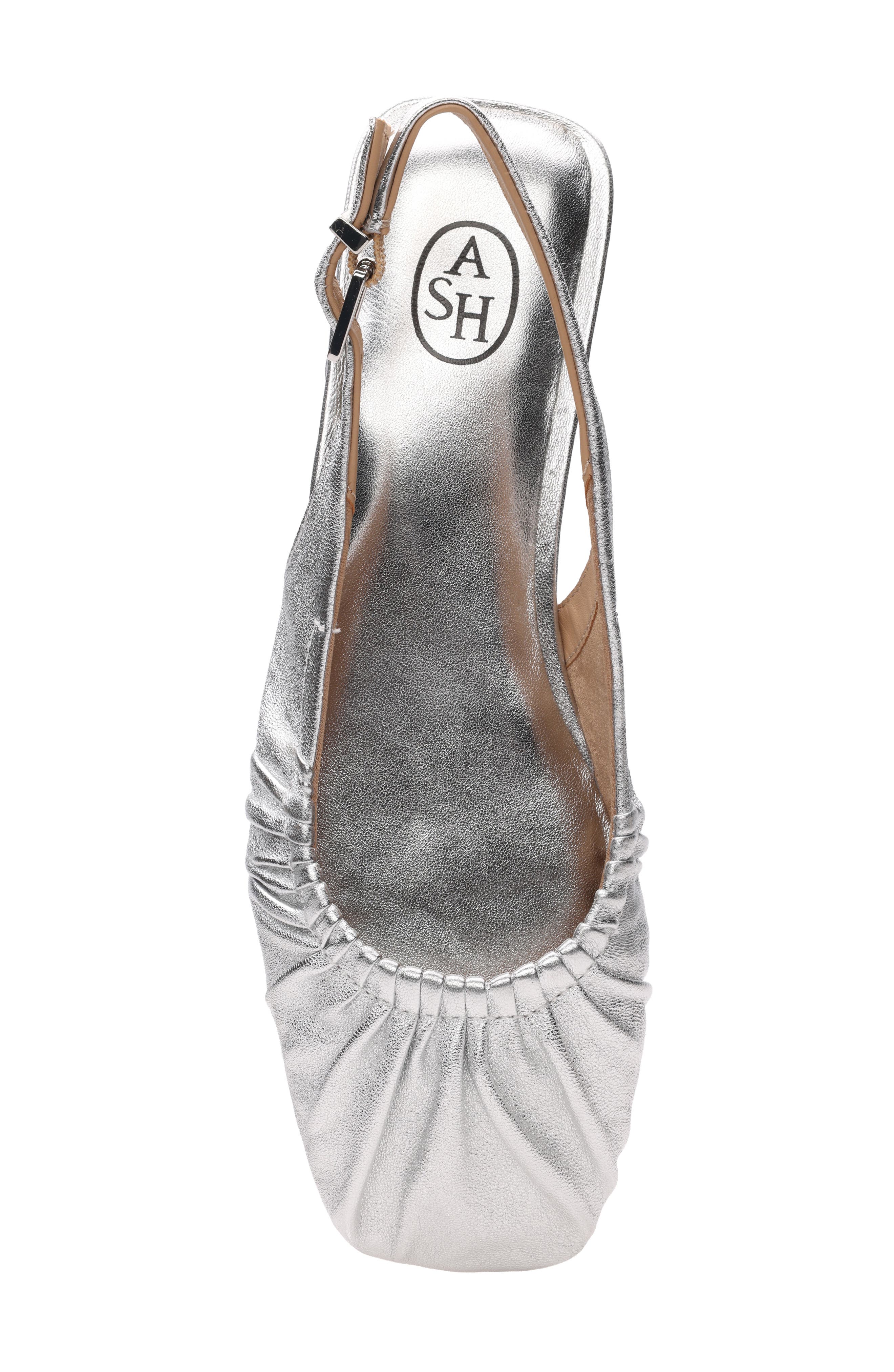 Bibi Ruched Square Toe Slingback Flat, Alternate, color, SILVER