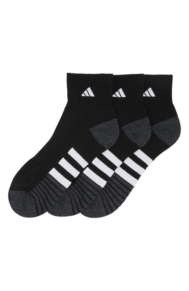 adidas 3-Pack Cushioned High Quarter Socks, Alternate, color, Black/ Grey/ White