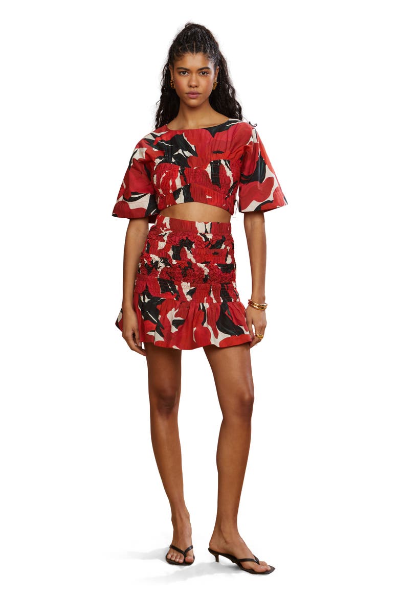 Penelope Smocked Skirt, Main, color, Red Bloom