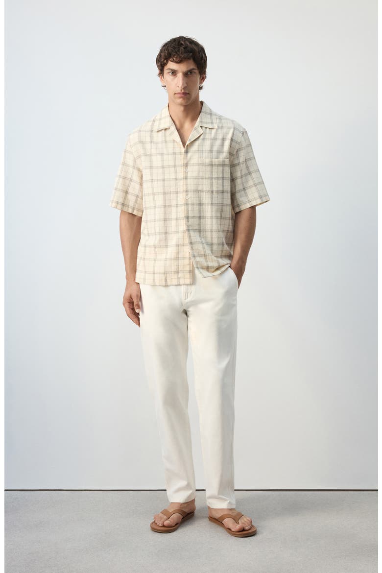 Plaid Short Sleeve Button-Up Shirt, Alternate, color, OFF WHITE