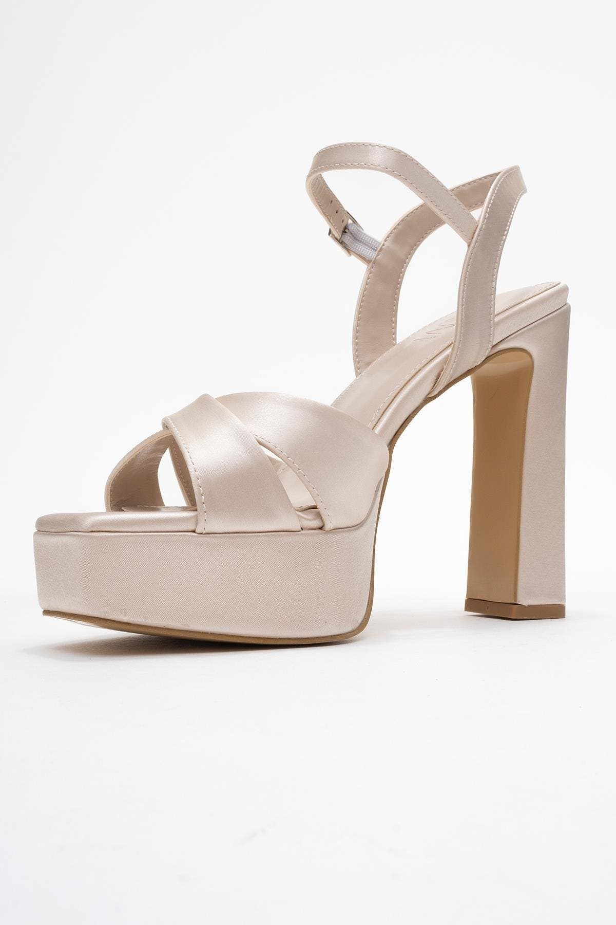 Yulia Cross-Strap Platform Heel Sandal, Alternate, color, Beige Satin