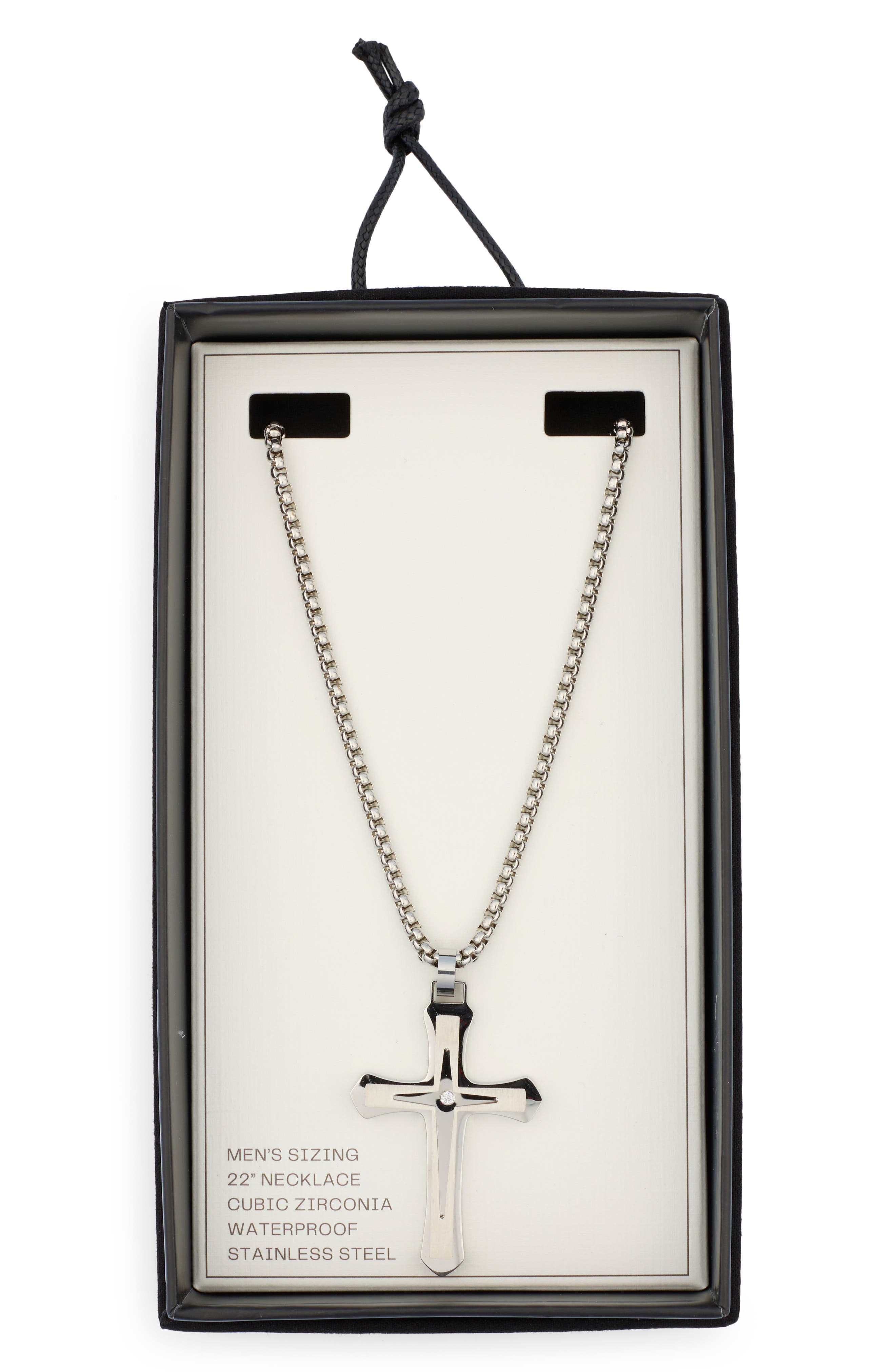 NORDSTROM RACK Men's Waterproof Large Cross CZ Pendant Necklace